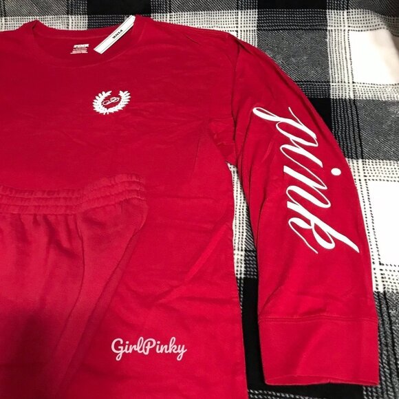Victoria's Secret PINK short OUTFIT IN RED LACQUER LOGO WITH CAMPUS TEE SIZE XL - Picture 5 of 9